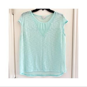 Gianni Bini Cap Sleeve Blue Green Sheer Blouse Large